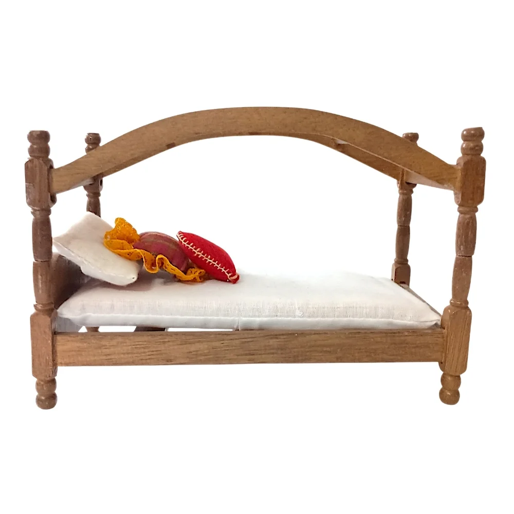 Vintage Dollhouse Canopy Bed Wood Miniature Furniture Pillows And Mattress‎